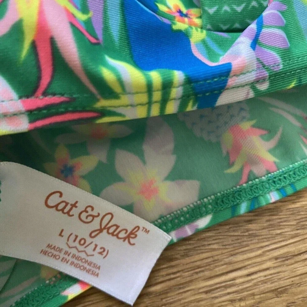 Cat & Jack Green‎ Pineapple Tropical Design 2 Piece Swimsuit Size 10/12